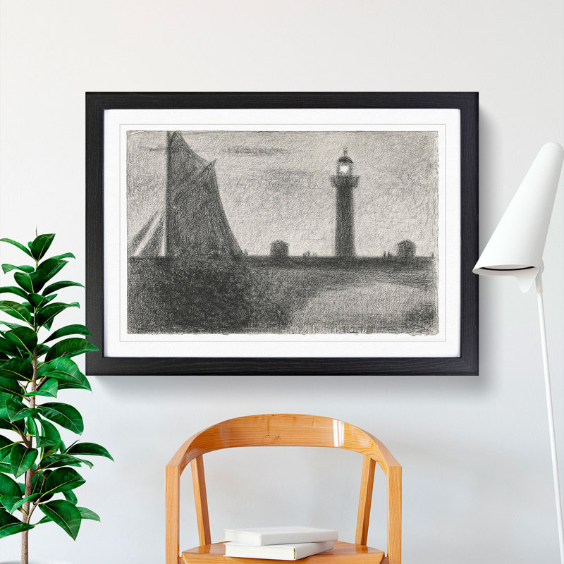 Lighthouse at Honfleur by Georges Seurat - Picture Frame Painting, Black Framed, 48cm H x 65cm W x 2cm D