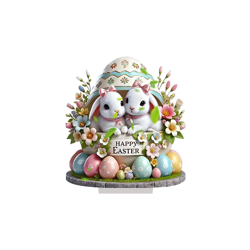 Oeufs de Pâques mignons, lapin, décoration de bureau à plat en 2 dimensions, colours, 0.2" H x 7.09" W x 7.87" D