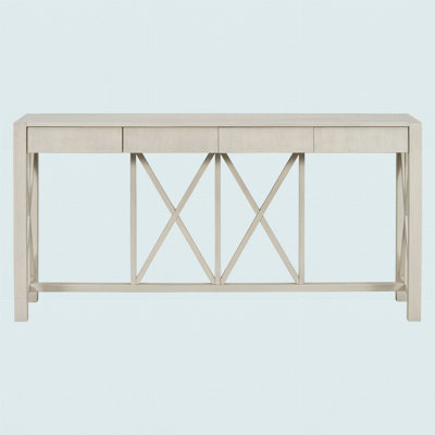 60" Acacia Veneer Console Table With 4 Spacious Drawers, Modern Crisscross Design Entryway Table