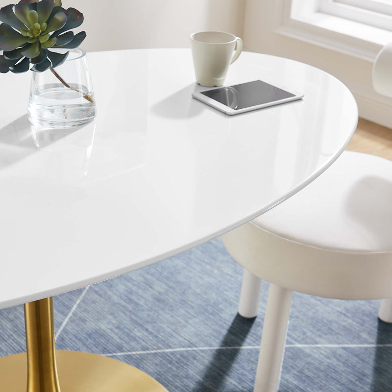 Table de salle à manger Silver Orchid Fein, Doré, H 28,5 po x l 35,5 po x L 60 po, Blanc