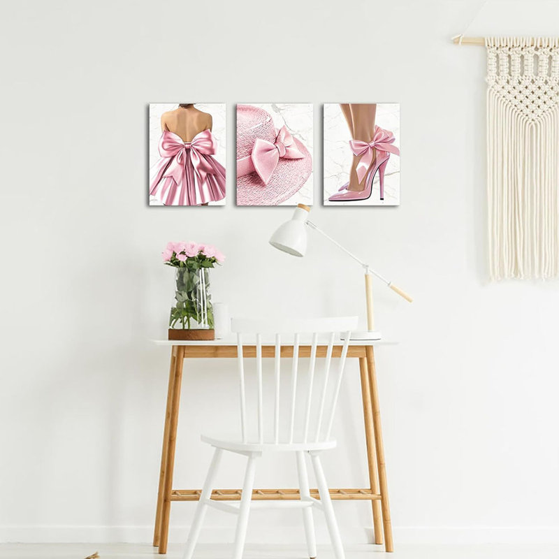 3 Piece Wrapped Canvas Print, Pink