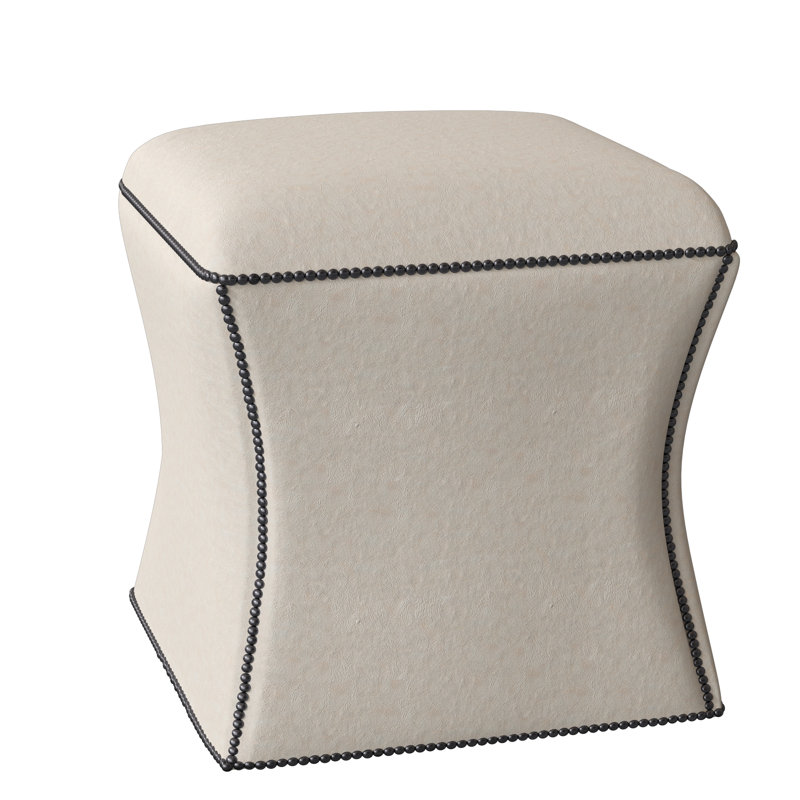 Roscoe 20" Cocktail Ottoman, Antique Nickel, Light Grey Leather 202-010