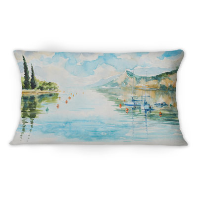 Vue du lac de Garde et des montagnes - Coussin décoratif traditionnel imprimé 1