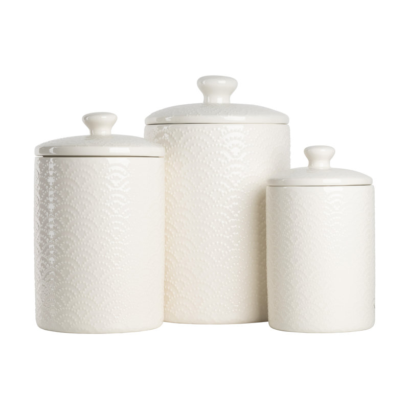 Ensemble de pots de cuisine embossés 3 pièces, Blanc