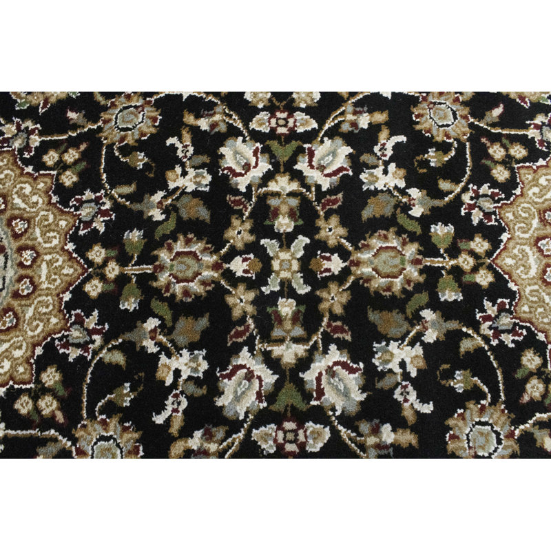Tapis floral noir / crème / ivoire en laine noué à la main Floral, Tapis de couloir 12 pi x 2 pi 8 po