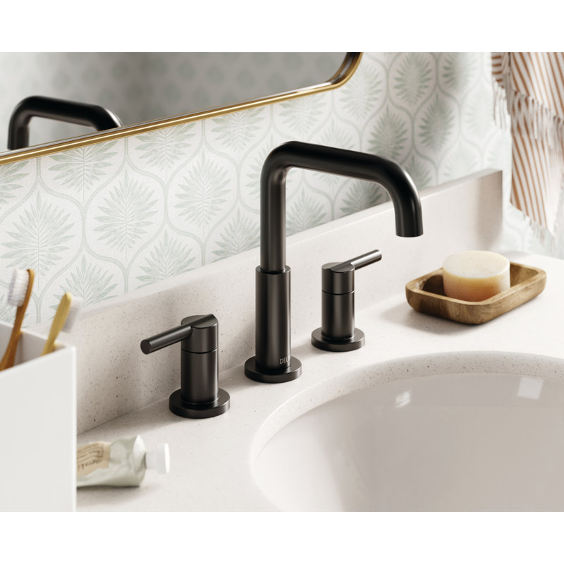 Nicoli Matte Black Bathroom Faucet 3 Hole, 8 Inch Widespread 2-Handle Bathroom Sink Faucet for Vanity, Push-Pop Drain Assembly, Matte Black