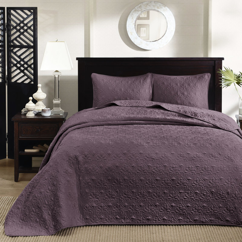 Courtepointe mauve pour lit double / grand lit - Rembourrage en coton prélavé pour une nuit de sommeil