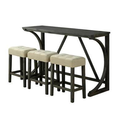 Table de salle à manger contemporaine avec et -c, siège, tabourets 3pc brun et beige pour la pièce rectangulaire, coussins, style transitionnel