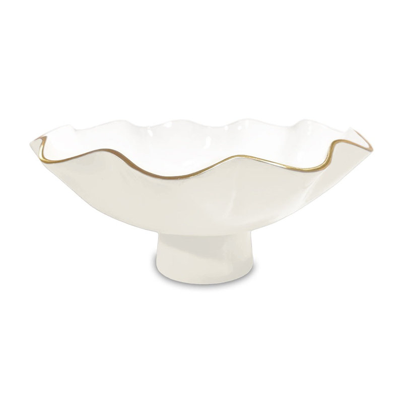 ENCANTO Carola Pedestal, 6" H x 13.25" W x 13.75" D, Cream/White