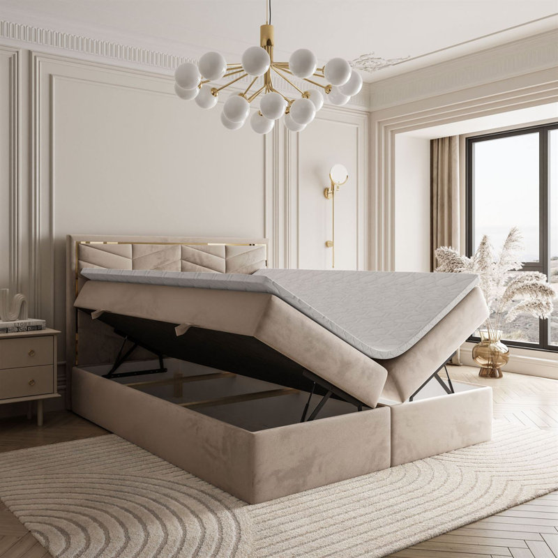 Balcer Upholstered Bed with Mattress, Beige
