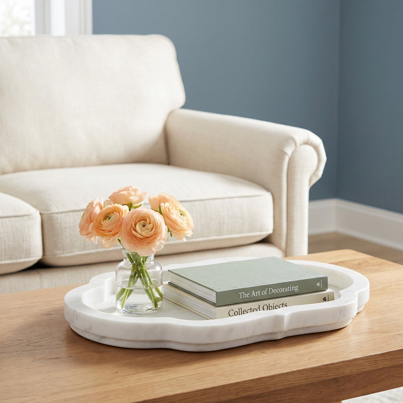 Keaton White Marble Decorative Tray, 1.25" H x 15" W x 8.75" D