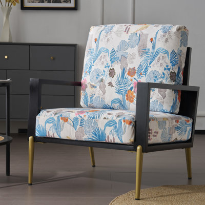 Fauteuil d'appoint en velours bleu antique avec coussins en mousse et base en bois d'hévéa