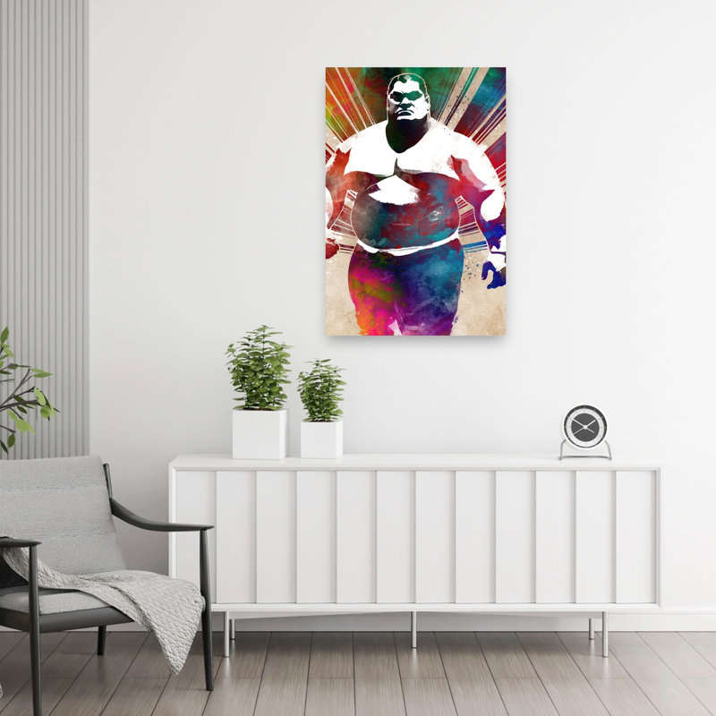 «Intense Strongman», reproduction d'art contemporain à l'aquarelle, 36" H x 24" W