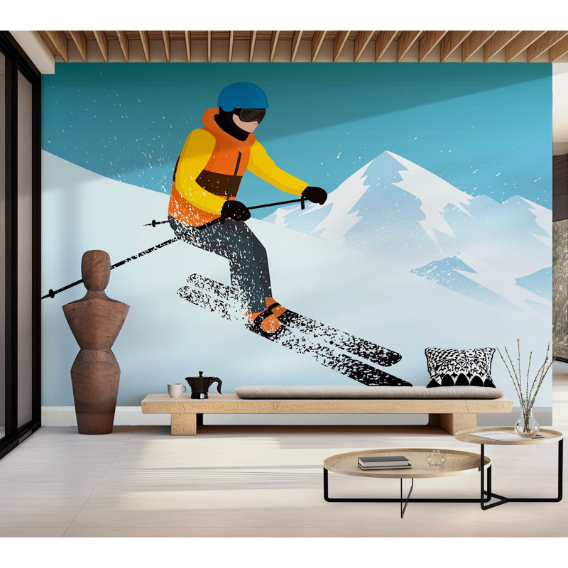 Premium Peel & Stick Wall Mural - Skiing Adventure, L 150 po x L 108 po