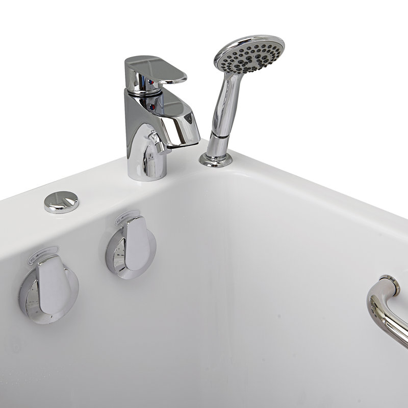 Ella Lounger 27"x60" Acrylic Hydro Massage Walk-In Bathtub with Left Outward Swing Door, 2 Piece Fast Fill Faucet, 2" Dual Drain