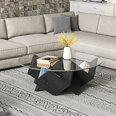 Table basse ronde avec plateau en verre