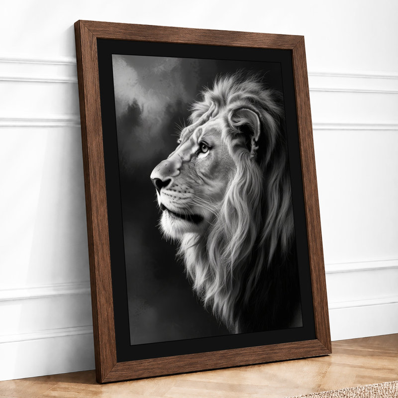 Lion in Profile Minimalist - Framed Print, A1 - 84.1 x 59.4 cm, Walnut