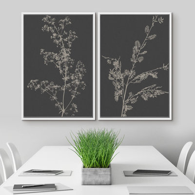Plante, silhouettes, nature, botanique, moderne, rustique, détente, calme, bicolore, décor minimaliste neutre, 2 pièces