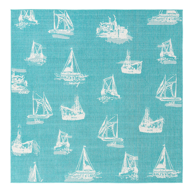 Indoor/Outdoor Coastal Area Rug, Square 7'10"