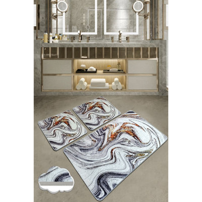 Luxury Bathmat Set (3 Pieces), Soft Antibacterial Polyester, 23.6 x 39.4 inches & 19.7 x 23.6 inches | Non-Slip Underside, 700 g/m² | Machine Washable, Ideal for Bathroom Comfort & Safety