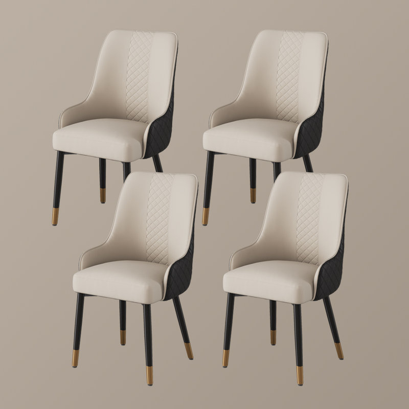  Chaise rembourrée en similicuir, Ensemble de 4, Beige/noir