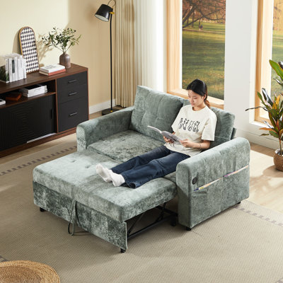 Lit escamotable de 58,82 po avec trois ports, réglable, deux coussins lombaires, - pour des espaces de vie élégants, peu encombrant, coussins coulissants en tissu d'ameublement en chenille, conversion facile, tissu doux