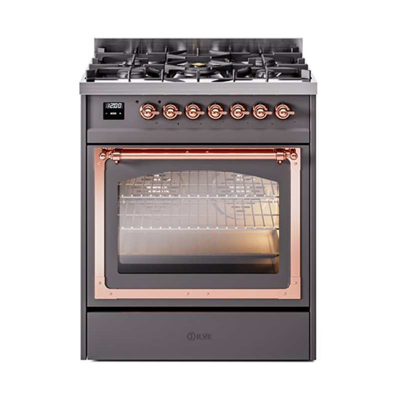 ILVE Nostalgie II Noblesse 30 in Dual Fuel Range, Liquid Propane, Graphite Matte/Copper