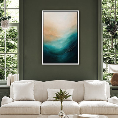 «Teal and Orange Abstract Ocean», reproduction d'art sur toile encadrée inspirée de l'océan pour le salon, le bureau ou la chambre à coucher