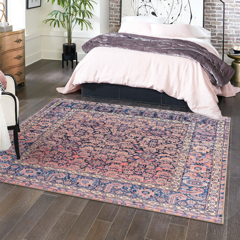 Tapis transitionnel Amilio bleu marine / mauve, Carré 7 pi 6 po x 7 pi 6 po