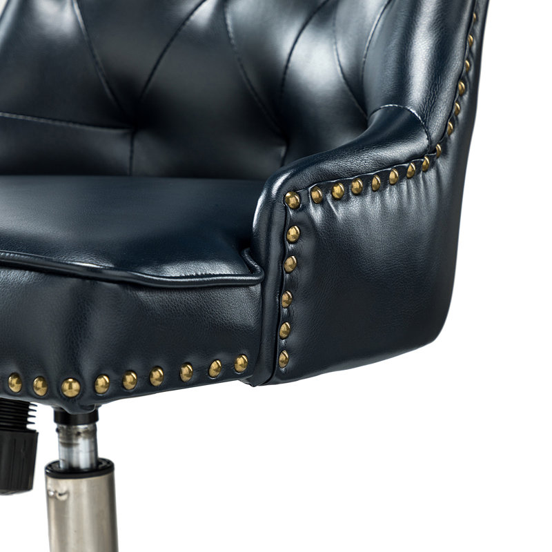 Luken Swivel Task Chair With Nailhead Trim, Navy