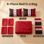 Ensemble de couvre-lit et rideau 9 pièces en microfibre rouge et noir avec 2 taies décoratives et 6 œillets filtrant la lumière-129076986