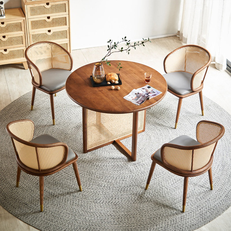 Solid wood rattan dining table set