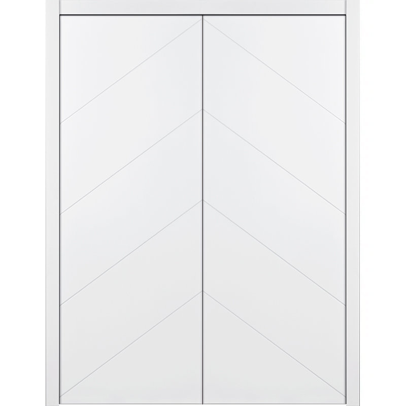 Double porte intérieure stratifiée blanc pré-suspendu Slant, Réversible, 48 po x 80 po