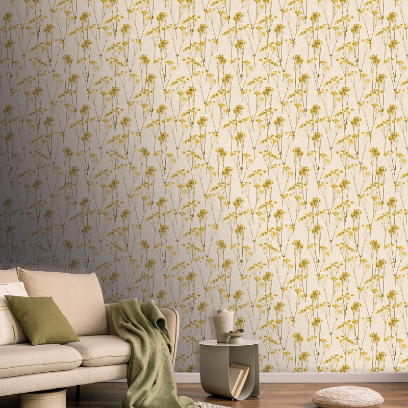 Spry Flower Cream Wallpaper Sample, Yellow