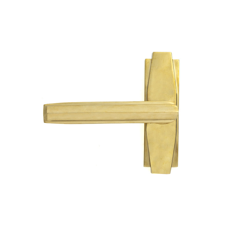 Art Deco Interior Mortise Door Handle, Polished Brass