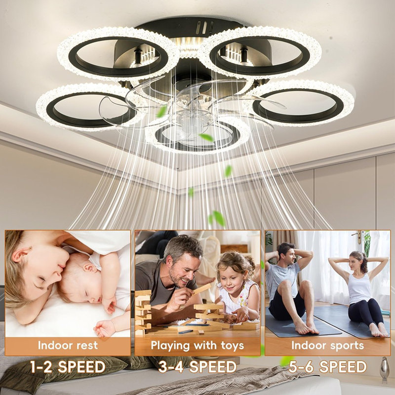 Plafonnier intelligent 53CM avec ventilateur et moteur à courant continu 6 vitesses
