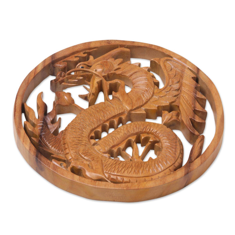 Décoration murale à panneau de soulagement en bois dragon