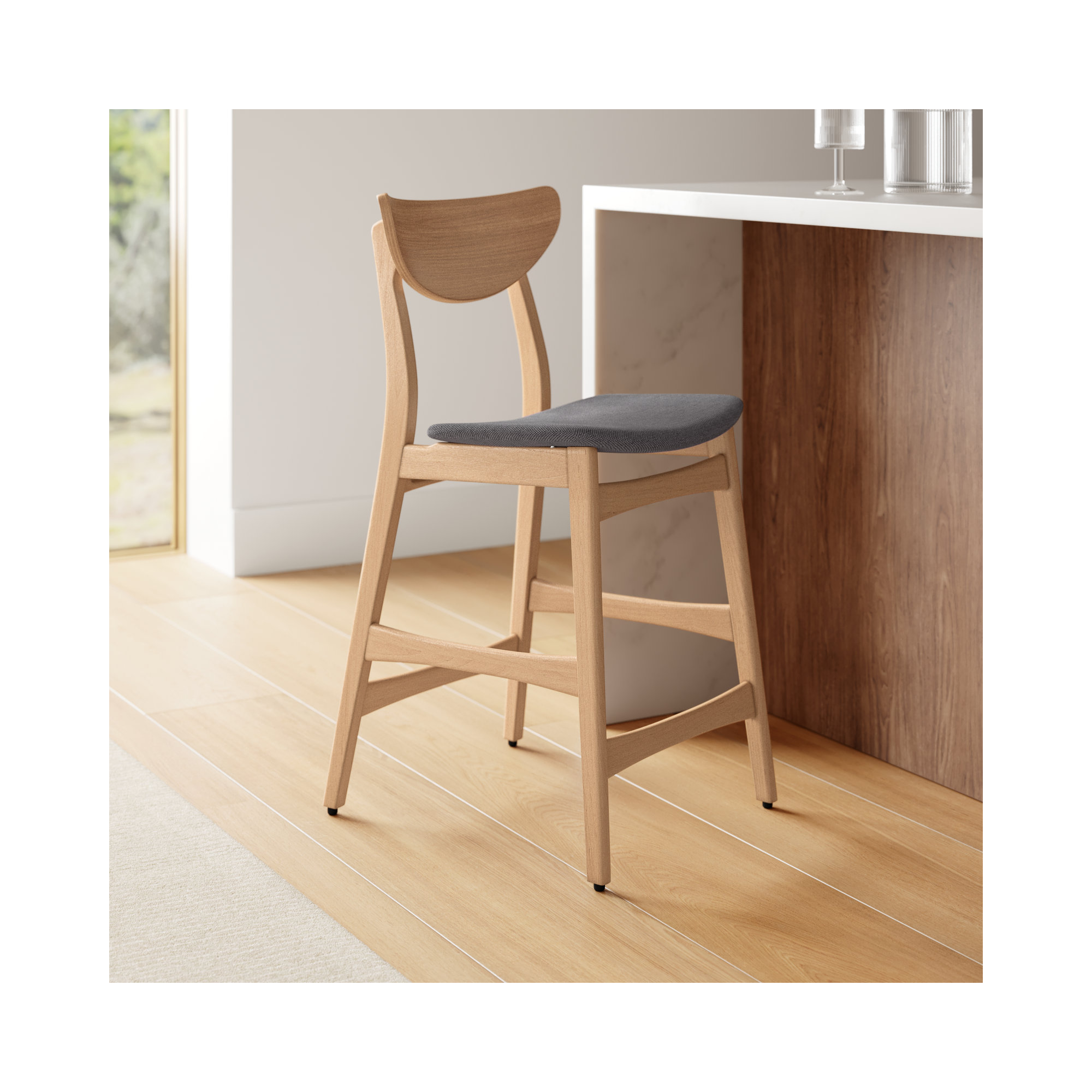 Fitz 24" Counter Stool, Dark Gray, Oak