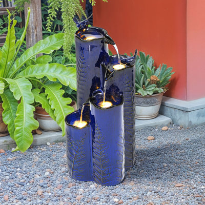 32"H 4-Tier Ceramic Outdoor Water Fountain with LED Light