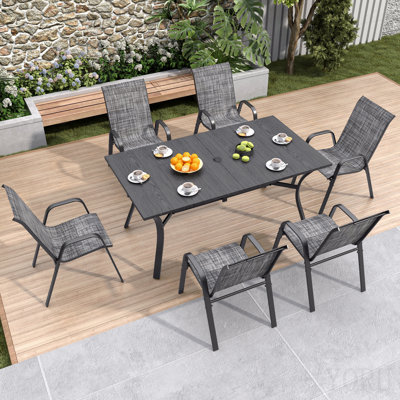 Ensemble de chaises de salle à manger d'extérieur 6 pièces, siège ergonomique large, capacité de 350 lb par chaise, structure en métal Teslin imperméable et résistante à la rouille, idéale pour la terrasse, le jardin, la salle de banquet et l'utilisation commerciale