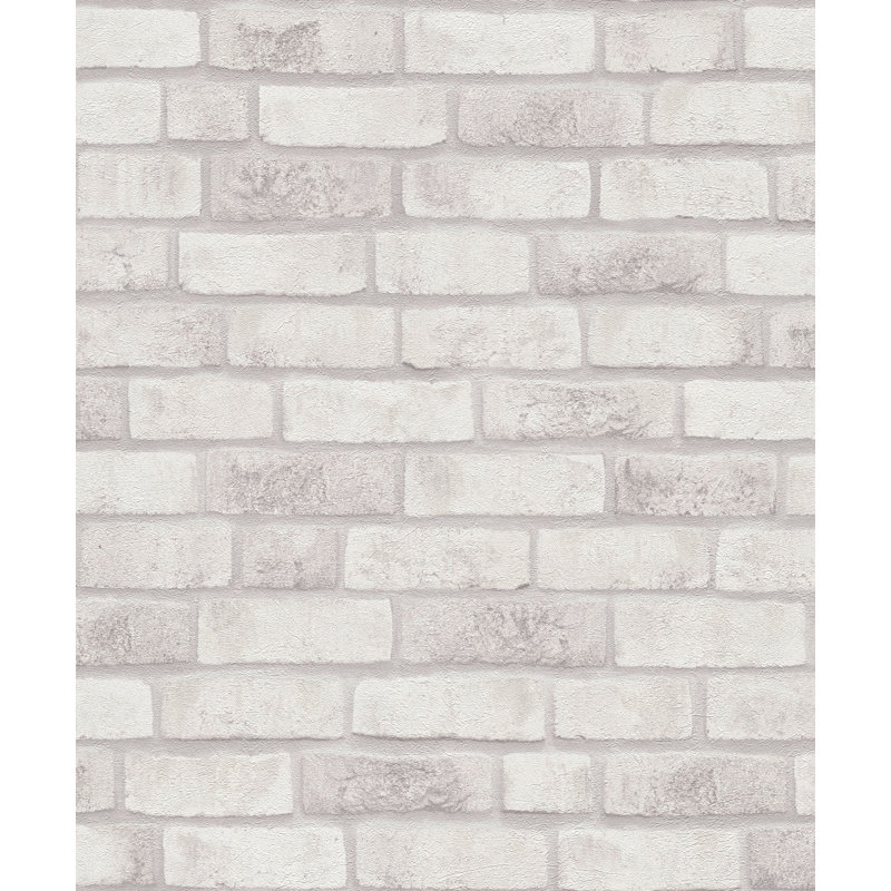 Bricks and More Collection Brick Weathered Effect Wallpaper Roll, White
