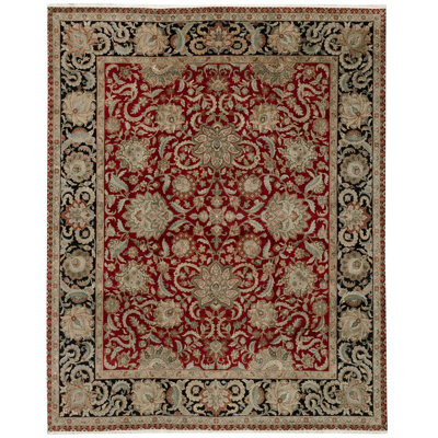 Tapis rouge et noir noué à la main de haute qualité