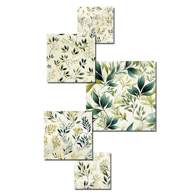 Feuilles zen - ensemble de 5 décorations murales plantes