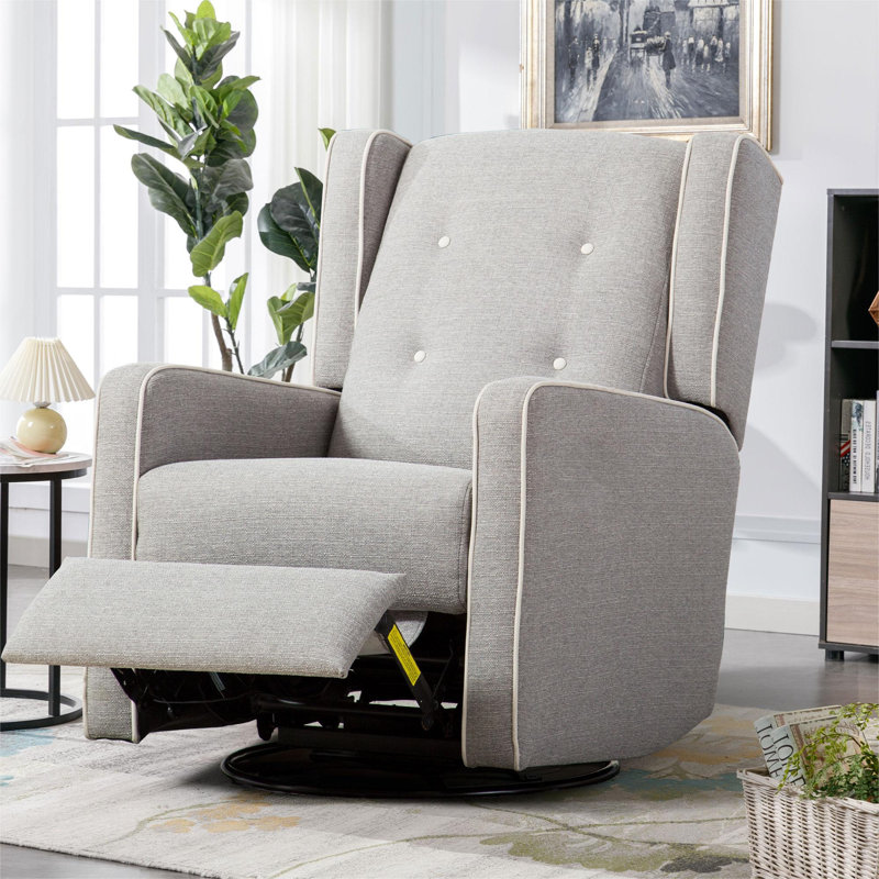 Gray Linen Baby Relax Mikayla Swivel Gliding Recliner Baby Relax