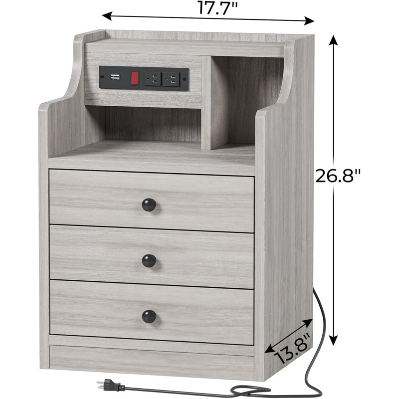 Ensemble de 2 tables de chevet pour la chambre à coucher, Gris