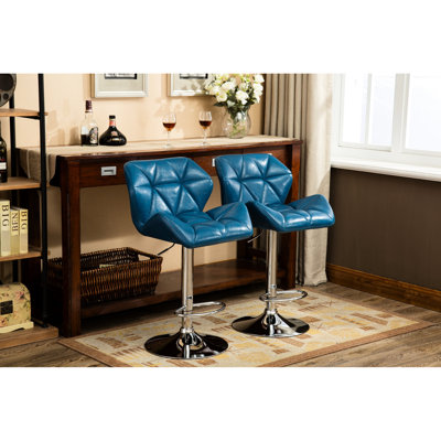 Tabourets de bar contemporains bleus, de 2 - hauteur hydraulique réglable, siège en cuir synthétique avec repose-pieds confortable et coussin pour un meilleur soutien