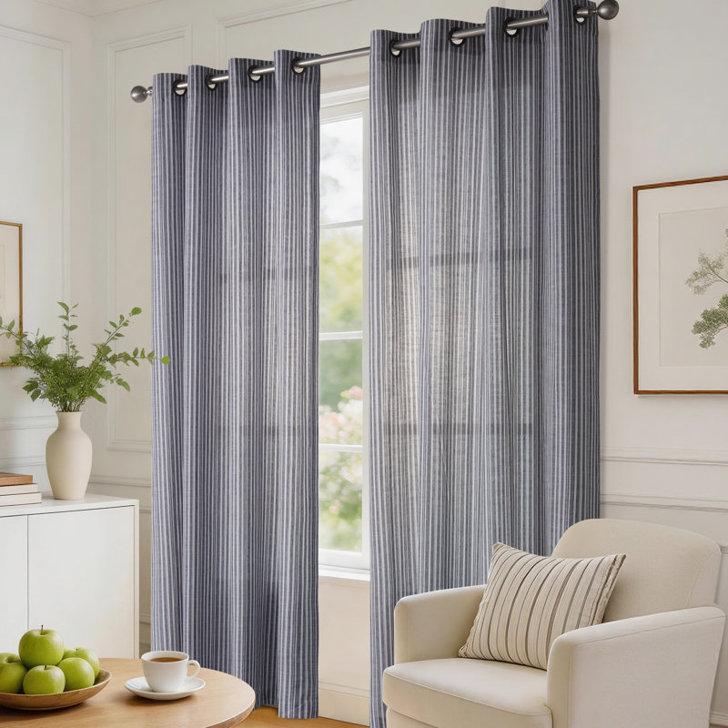 Paire de rideaux transparents avec œillets Slub, Marine, 50" W x 84" L