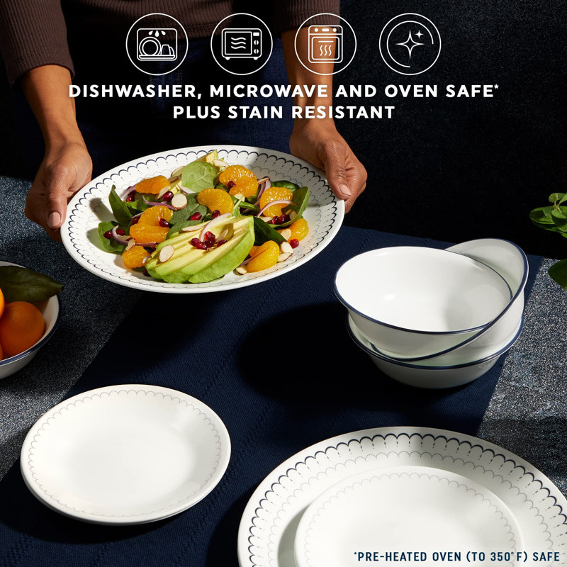 Dinnerware Set, Service For 6, Lightweight Round Plates And Bowls Set, Triple Layer Glass, Chip Resistant, Microwave And Dishwasher Safe, (Caspian/18 Pieces)