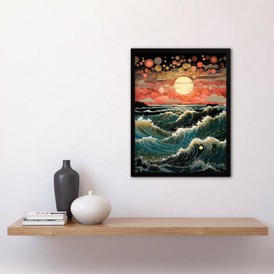 The Great Wave Off Wonder Abstract Seascape Storm Pink - Single Picture Frame Print