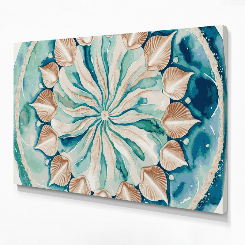 «Coastal Shell Mandala Deluxe», art mural sur toile brune, H 11 po x l 14 po